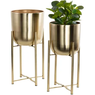 Deco 79 CosmoLiving by Cosmopolitan Kuppel-Pflanzgefäß aus Metall mit abnehmbarem Ständer, 2er-Set, 19 Zoll, 22 Zoll H, Gold