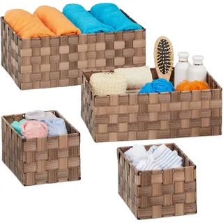 Relaxdays Aufbewahrungskorb 4er Set geflochten 37 x 26 x 15 cm braun