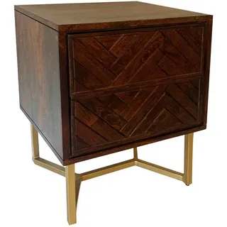Livetastic Nachttisch , Dunkelbraun , Holz , Akazie , massiv , Fischgrät , 2 Schublade(n) Schubladen , rechteckig , eckig , 45x40x57 cm , Stauraum , Schlafzimmer, Nachtkästchen