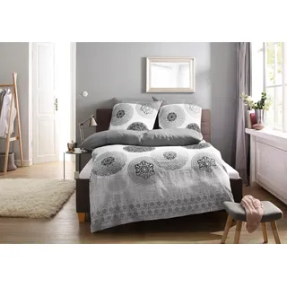 MY HOME Bettwäsche MY HOME "Tesso in Gr. 135x200, 155x220 oder 200x200 cm", grau (grau, anthrazit), B/L: 135cm x 200cm, 1 Stk., 1 Stk.