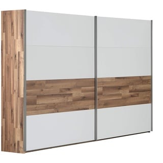 FORTE MODERN WAY Schrank 270, Kleiderschrank, Schwebetürenschrank groß Skandinavisch Modern Schlafzimmer 2-türig, Weiß Matt / Holzdekor: Stabeiche, 270 cm breit x 210.5 cm hoch x 61 cm tief