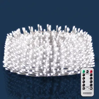 MONZANA® Lichterkette 400 LED 15m Fernbedienung 8 Leuchtmodi IP44 Innen Außen Regenlichterkette Lichtervorhang Eisregen kaltweiss Weihnachtsbeleuchtung - Weiß