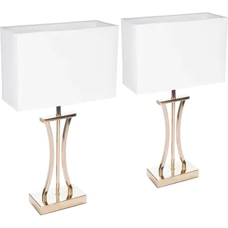 BRUBAKER 2er Set Tisch- oder Nachttischlampen Goldene Säule - Vintage Tischleuchten aus Metall - 50 cm Höhe, Gold Weiß