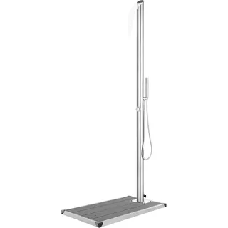Gartendusche mit Grauer Bodenplatte 225 cm Edelstahl - Grau, Bunt
