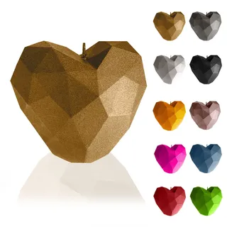 Candellana Kerze Herz Low Poly | Höhe: 8 cm | Klassisches Gold | Handgefertigt in der EU, 7,8 x 8 x 9 cm, 5903104880545