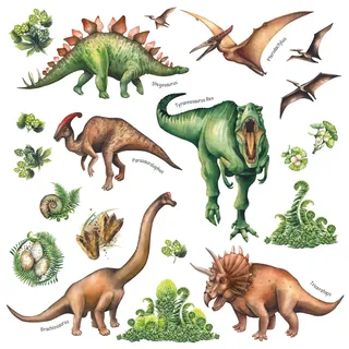 DECOWALL DS-8034 Aquarell Dinosaurier Kids Wandtattoo Wandsticker Wandaufkleber Wanddeko für Wohnzimmer Schlafzimmer Kinderzimmer (Klein) (Englisch Ver.)