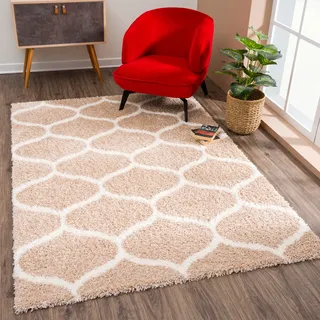 Sanat Madrid Shaggy Teppich - Hochflor Teppiche für Wohnzimmer, Langflor, Beige, Größe: 120x170 cm