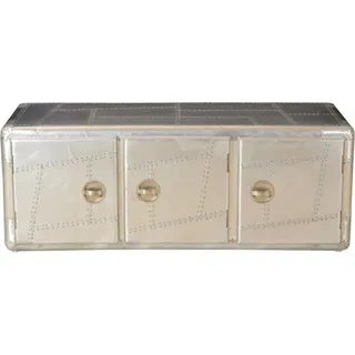 Casa Padrino Art Deco Designer Flieger Sideboard Aluminium mit 3 Schubladen 145 x 60 x 55 cm - Vintage Look - Silber