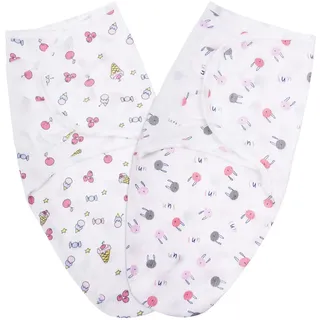 Vicloon Swaddles Pucksack Baby 0-3 Monate, 2er Pack Wickel-Decke aus 100% Bio-Baumwolle, Sicherheit, Universal Verstellbare, Wickeltuch für Säuglinge ​Babys Neugeborene-Rot + Rosa