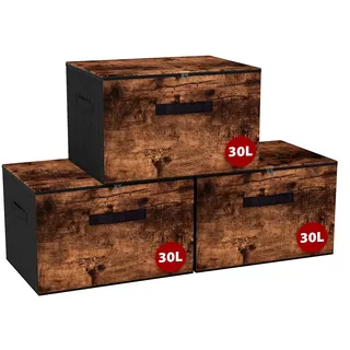 Sekey Aufbewahrungsbox mit Deckel, Faltbare Stoff Box mit Griffen, Aufbewahrungskiste & Organizer für Kleidung im Kleiderschrank & Spielzeug im Kinderzimmer - 3er Set, 40x30x25cm, Vintagebraun