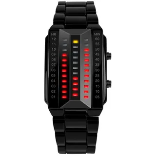 TONSHEN Herrenuhr Sportuhr Digitaluhr Cool Schwarz Edelstahl Binäre Uhr Rot und Gelb LED Licht Kleidung Rechteck Lünette Kalender Uhren (Damen)