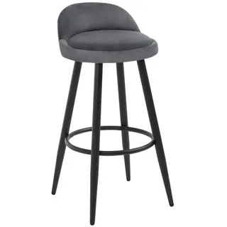 Woltu Barhocker Barstuhl Hocker Tresenhocker Bistrohocker mit Fußstütze aus Samt Metall, Dunkelgrau - WOLTU