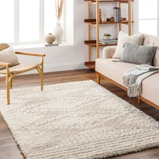 livabliss Hochflor-Teppich »TUZLA« rechteckig 52 mm Höhe Flauschig, Langflor, Weich, Boho Wohnzimmerteppich, Beige, weiß