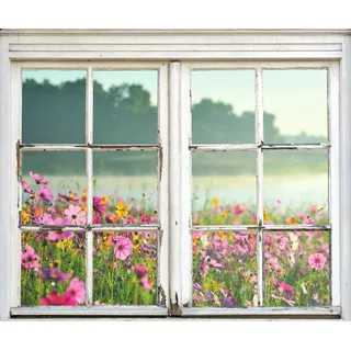 queence Wandsticker »Blumenwiese«, Wandsticker, Wandbild, selbstklebend, 3D, Fenster, bunt