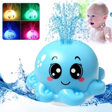 OFOCASE Baby Badespielzeug Wasserspielzeug, Tintenfisch Spray Induction Schwimmende Baden Spielzeug mit Licht, Pool Badewannenspielzeug ab 1 Jahr Baby Kinder Kleinkinder Party Geschenk (Blau)