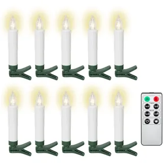 Goobay 10 kabellose LED-Weihnachtsbaumkerzen - mit Klemmen, Fernbedienung und Timerfunktion, dimmbar, warmweiß (2600 K)