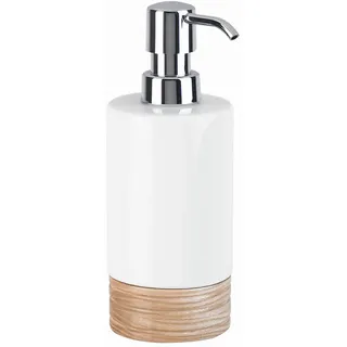 Sadena Seifenspender , Weiß, Eichefarben , Holz, Kunststoff , Eiche , 7x18.5x7 cm , Metallpumpe , Badaccessoires, Seifenspender