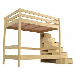 Etagenbett 4 Personen 120x200 Holz mit Treppenregal Sylvia - Honig - Weiß