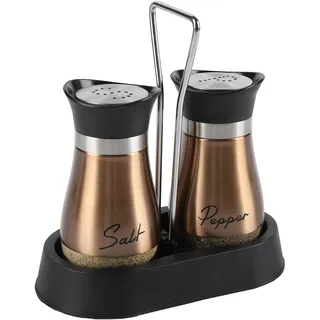 Salz und Pfefferstreuer Set, Salz und Pfefferstreuer Set mit Halter, 2 Stück Edelstahl und Glasflasche Edelstahl Salzstreuer zum Kochen Grillen BBQ (Gold)