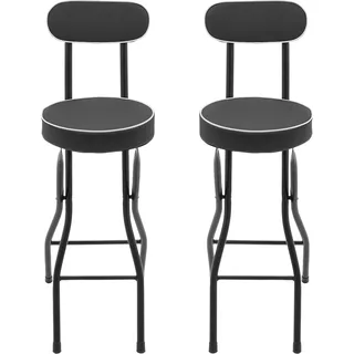 Barhocker 2er-Set - Klappbarer Barstuhl - Gepolsterter Sitz & Rückenlehne - Sitzhöhe 65 cm - Innen/Außen - Stahlrahmen - Schwarz