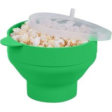 Bild von Popcorn Maker für Mikrowelle, Silikon, BPA-frei, Popcorn-Popper mit Deckel & Griffen, zusammenfaltbar, grün