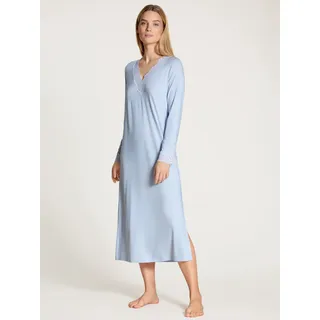 Nachthemd CALIDA "Elegant Dreams", Damen, Gr. XXS (32/34), N-Gr, blau (harmony blau), Single Jersey, Obermaterial: 95% Modal (TENCELTM), 5% Elasthan, leicht transparent, unifarben, comfort fit ca. Mitte Wade, V-Ausschnitt, Spitzenkante, Kleider Nachthemd, Spitzen-Details, V-Ausschnitt, Langarm, weich, atmungsaktiv