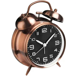 Jisile Doppelglockenwecker mit Nachtlicht, Retro Kinder Wecker Analog mit großes Zifferblatt von 4 Zoll kein Ticken geräuschlos Einschulung Geschenk(Brown)