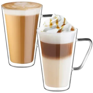 Ecooe 2x450ml Double Walled Coffee Mugs Cappuccino Latte Macchiato Heat Resistant Glass Cups with Handle Borosilicate Heat Resistant Glass Cups for Coffee Tea Milk Juice Ice Cream