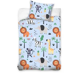 BELIKATO Kinderbettwäsche 100x135 aus 100% Baumwolle mit Zootieren - Kinder- und Baby-Bettwäsche Set für Jungen mit Kopfkissen- und Bettdeckenbezug in blau (100 x 135 und 40 x 60)