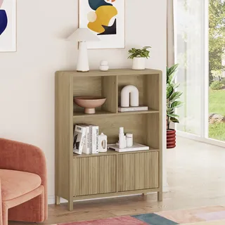 Highboard 'Lukkodso' Kommode 103 x 80 x 28 cm Sideboard mit 2 Türen und 5 Fächern Eicheoptik, rustikal - Dunkelbraun