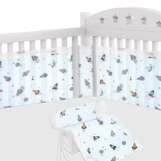 Aolso Bettumrandung Babybett, 2 Stück Nestchen für Kinderbetten Kantenschutz Baby Babybett, Atmungsaktive Polsterung, Rausfallschutz für Babybett,Abnehmbar -340cmx30cm + 160cmx30cm(Fusée)