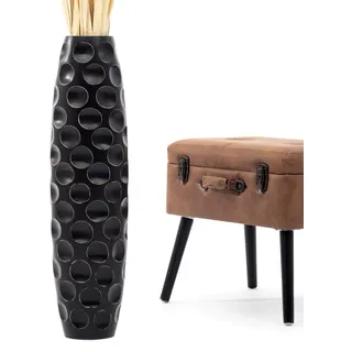 Leewadee Große Deko Bodenvase Für Dekozweige, Hohe Standvase Für Pampasgras, Design Holzvase, 65 cm, Schwarz