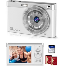 Y-YOPZI 4K Ultra HD Mini-Videokamera 50 MP 2, 88-Zoll-LCD-wiederaufladbare Studenten-Kompaktkamera mit 16-fachem Digitalzoom YouTube-Vlogging-Kamera für Kinder, Erwachsene, Anfänger(Silber)