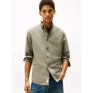 Langarmhemd TOMMY JEANS "TJM REGULAR OXFORD", Herren, Gr. S, N-Gr, grün (pewter grün), Web, Obermaterial: 100% Baumwolle, regular fit normal, Rundhals, eingesetzt 1-Knopf-Manschette mit Schlitz, Hemden Langarmhemd, Mit Rundhalsausschnitt, Button-down-Kragen