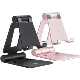 Nulaxy Dual Faltbarer Handy Ständer 2 Stück Verstellbar Handy Halterung Halter für Schreibtisch Kompatibel mit iPhone 16 15 14 13 12 11 Pro Xs Xr X 8, Huawei, Galaxy, alle Handys, Schwarz & Rose Gold