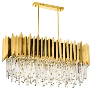 Elegant Gold Chandelier, 80 cm Height x 85 cm Width x 40 cm Depth | Metal Body with Crystal Cap | 8 x E27 Sockets, Max 40W | Modern Glam Design for Hotels & Homes