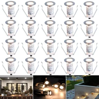 SUBOSI 20er mini Bodeneinbaustrahler Set DC12V Ø19mm 0.4W LED Einbaustrahler IP67 Wasserdicht Einbauleuchten Außen Terrasse Küche Garten Led Lampe