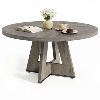 LITTLE TREE Runder Esstisch 120 cm, Esszimmertisch mit Holzsockel für 4–6 Personen, Kleiner Küchentisch im Minimalistischen Design, für Wohnzimmer Balkon Esszimmer, Grau