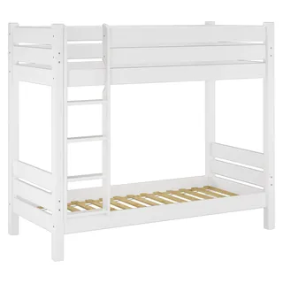 Etagenbett extra stabil 100x200 Nische 100 Kiefer-Hochbett weiß Zubehör wählbar V-60.16-10WRollrost inkl. - Weiß