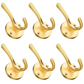 ZUONAI Garderobenhaken Gold 6 Stück Modern Kleiderhaken Gold Schwerlast Garderobe Haken Jacken Haken Wand Handtuchhaken Doppelt für Küche Bad Kleiderschrank