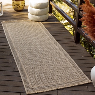 Livabliss Outdoor Teppich wetterfest, Sydney - In und Outdoor Teppich für Balkon 78x213 cm, Terrasse, Garten, Küche - Outdoor Teppich Boho Style, Teppich für draußen - Teppich Dunkelbeige und Schwarz