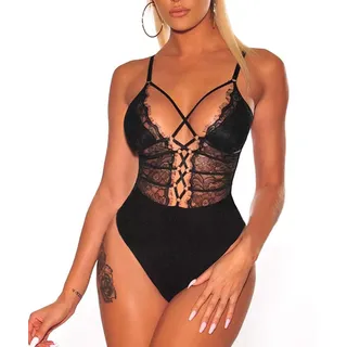 Buitifo Damen Sexy Body Ein Stück Babydoll Dessous Spitze Teddy Negligee(Black,L)