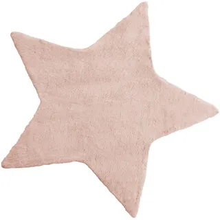 Baroni Home Langflorteppich, Weicher Kinderteppich, Kinderzimmerteppich, Weicher ökologischer Fellteppich, Rosa Stern, 90x90 cm