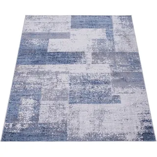 Paco Home Teppich Wohnzimmer Kurzflor Vintage Abstrakt Modern Geometrisch Rautenmuster 160x220 cm, blau
