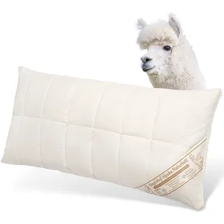 Engelshof Alpaka Kopfkissen 40x80cm mit Alpaka Wollkügelchen gefüllt - Alpakakissen versteppt mit 100% Alpakawolle - Bezug aus naturbelassener Baumwolle