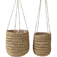 KSD Natural Water Hyacinth Hanging Planter 28cm Diameter 32cm height