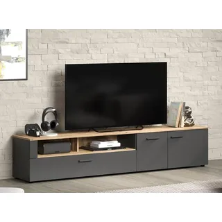 TV-Board Lowboard Esteban | Anthrazit / Evoke Oak ohne Beleuchtung - Grau