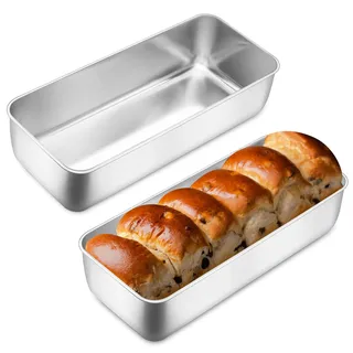 DYHNQE Kastenform 2er Set, Rechteckig Kastenbackform 33x15x6,5cm Edelstahl Brotform Königskuchenform Brotbackform Perfekt für Brot Kuchen Toast