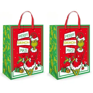 Danilo Promotions Ltd The Grinch Weihnachtstasche für Geschenke, Luxus-Geschenktüte (Packung mit 2)