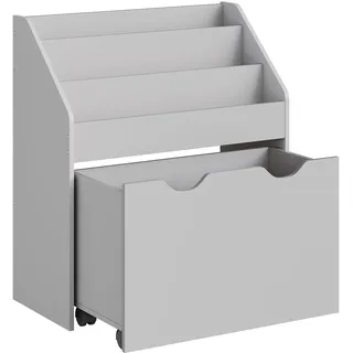 Songmics Bücherregal Kinder, Kinderregal, Spielzeugregal, mit 3 Regalebenen, Aufbewahrungsbox auf Rollen, multifunktional, für Kinderzimmer, Spielzimmer, taubengrau GKR041G10